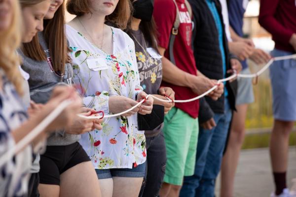 Students at SOAR (Student Orientation and Registration) playing a game