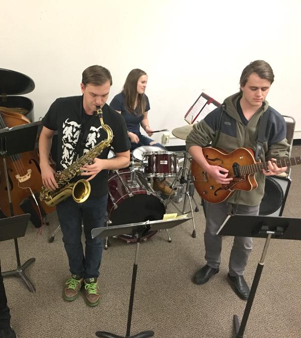 Jazz combo performing in the music production studio