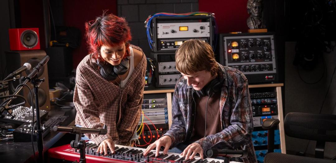 Students in the music production program