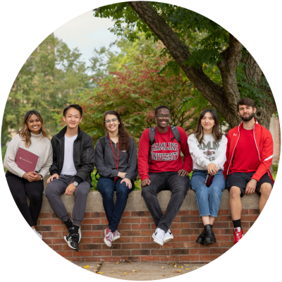 Circular photo of students on wall